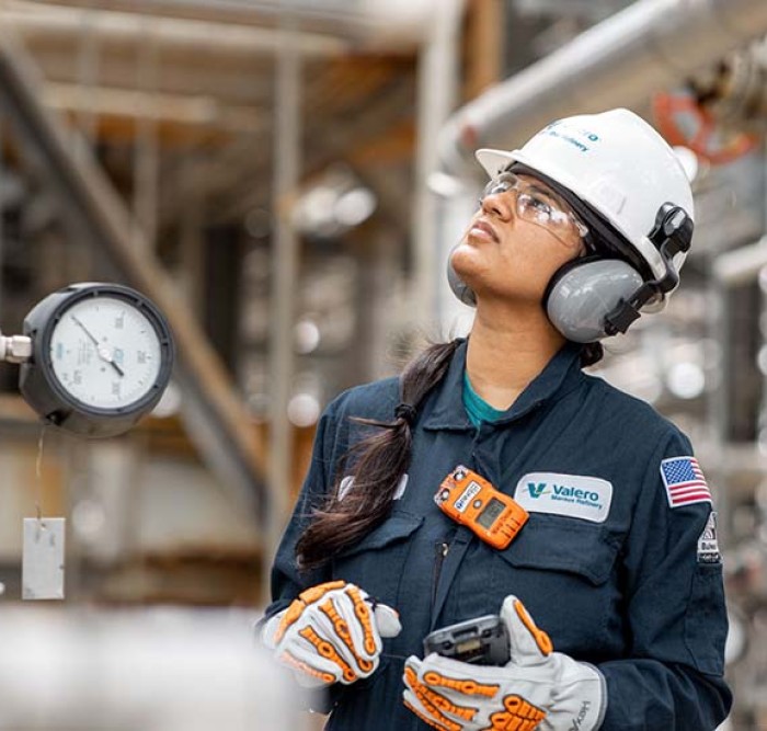 A Valero employee monitors equipment at the Meraux refinery.
